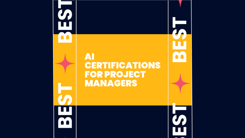 Ai certifications for project managers on orange and black background