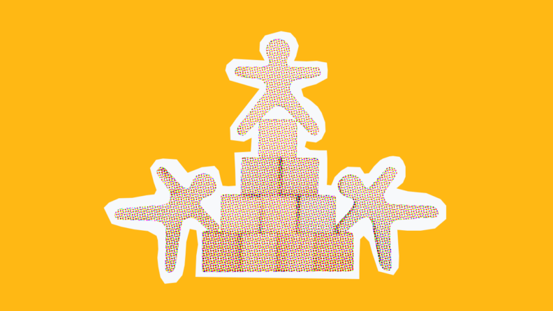 team members with a stack of boxes for how to balance workload
