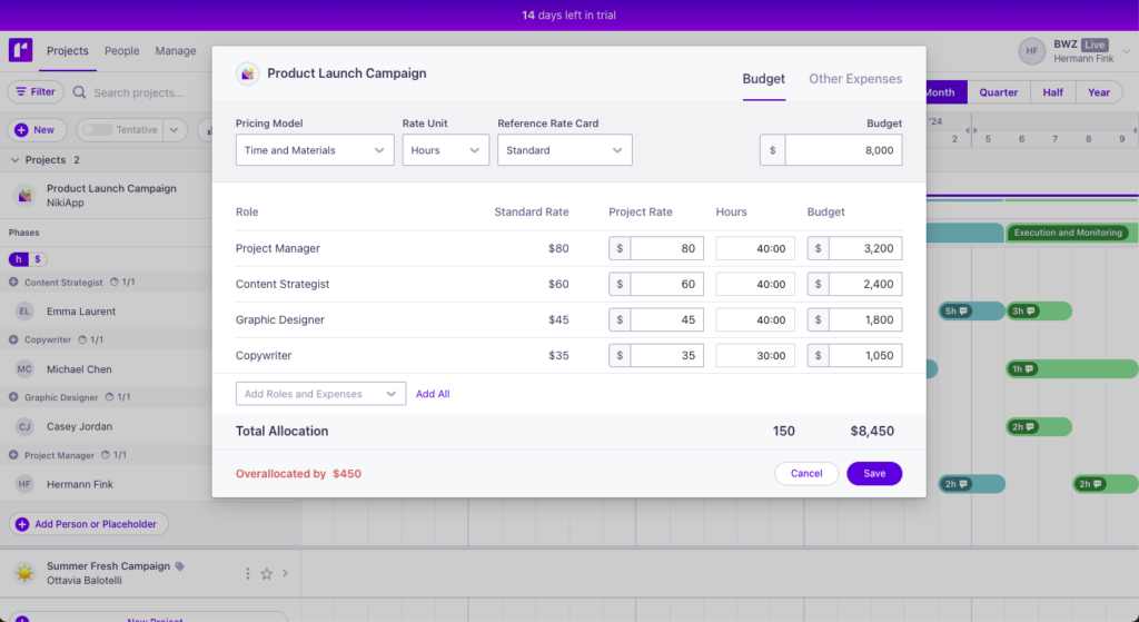 runn resource management screenshot