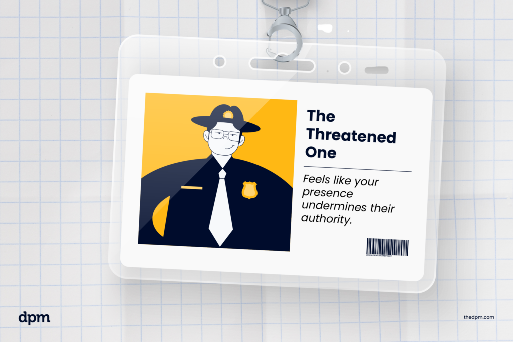 A ID badge with a stakeholder archetype called "The Threatened One"