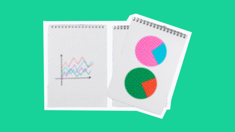 graphs and charts on a green background