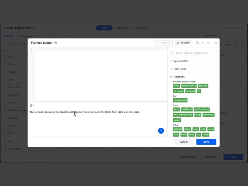 Kissflow formula builder using AI
