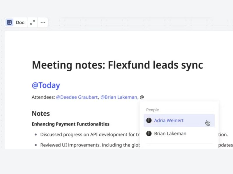 Miro user mention in docs