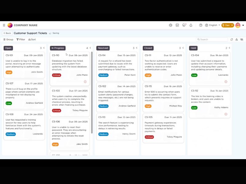 Quixy kanban view