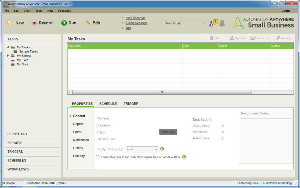 Tasks dashboard of Automation Anywhere