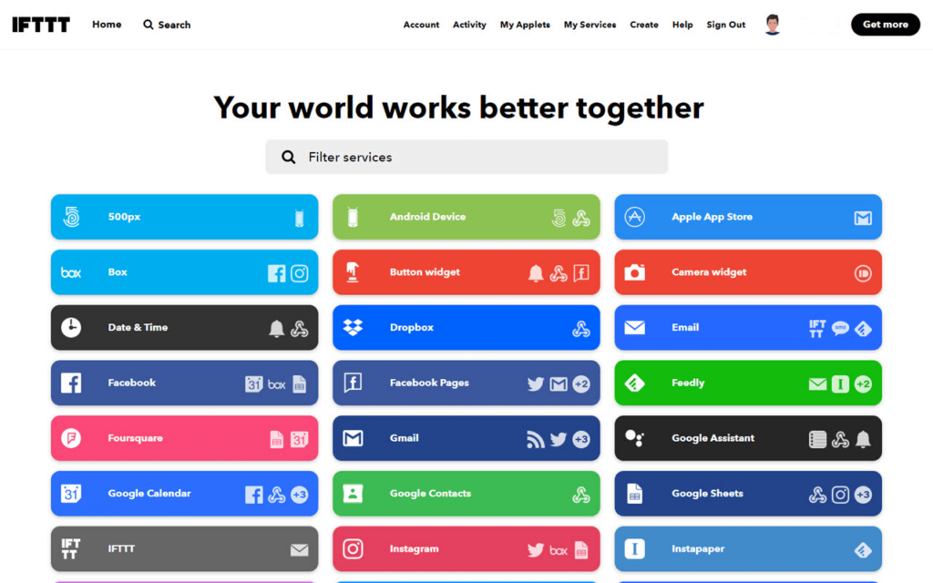 IFTTT integrations screenshot