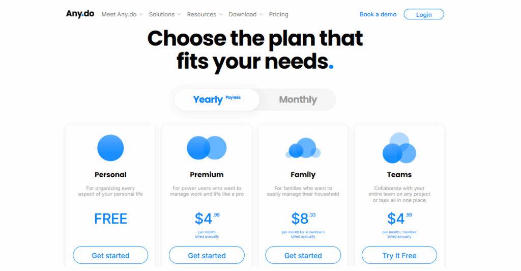 Any.do pricing screenshot