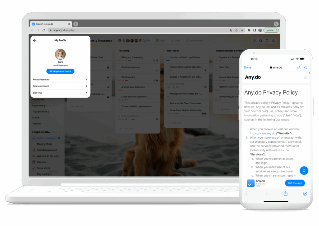 any.do security and privacy policy screenshot