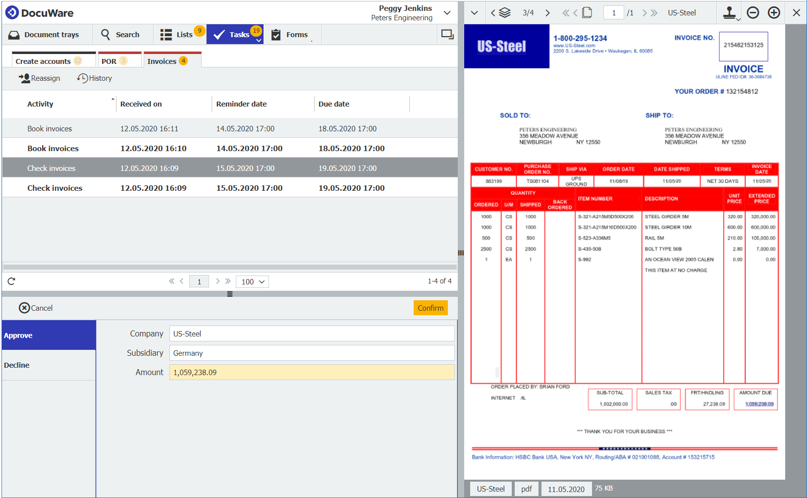 Review of DocuWare's task feature screenshot.