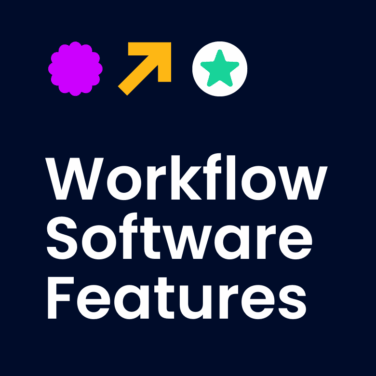Workflow software features text on black background