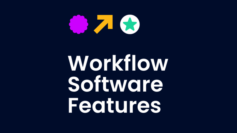 Workflow software features text on black background