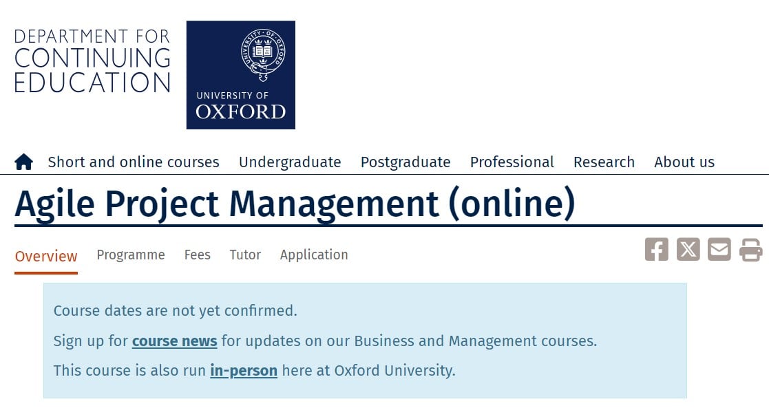 Agile Project Management (online) course page website