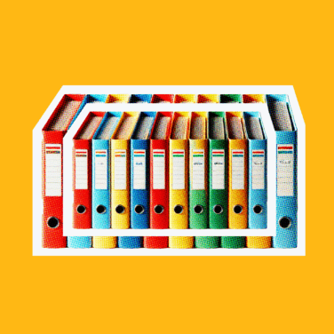 row of binders on an orange background for what is document workflow