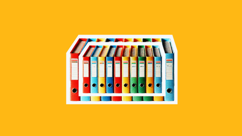 row of binders on an orange background for what is document workflow