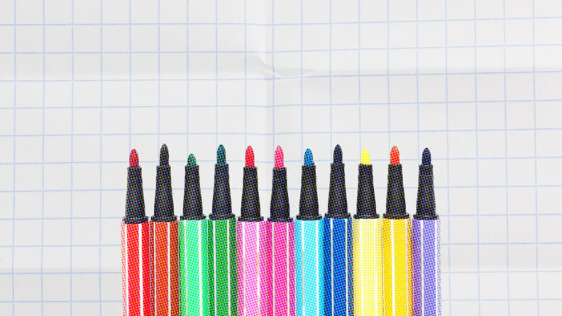 highlighters on a white background for workflow planning
