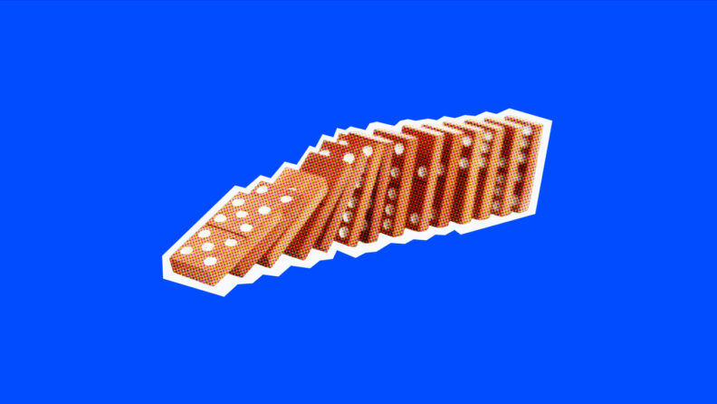 how to identify a predecessor in project management featured image showing a falling stack of dominoes.