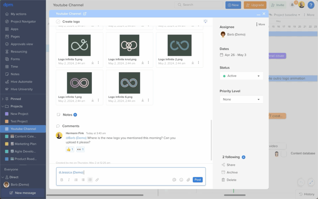 screenshot of comment threads in Hive project management software