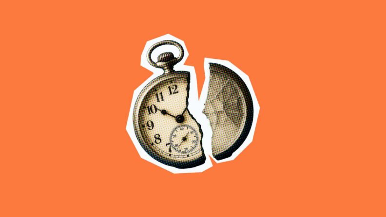 broken clock on a red background for project delays