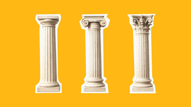 greek columns on an orange background for project governance