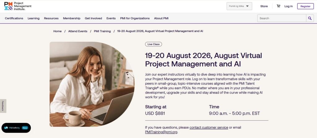 Landingpage der August Virtual Project Management und KI Konferenz