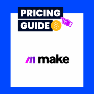 Make logo on a blue background for make.com pricing guide
