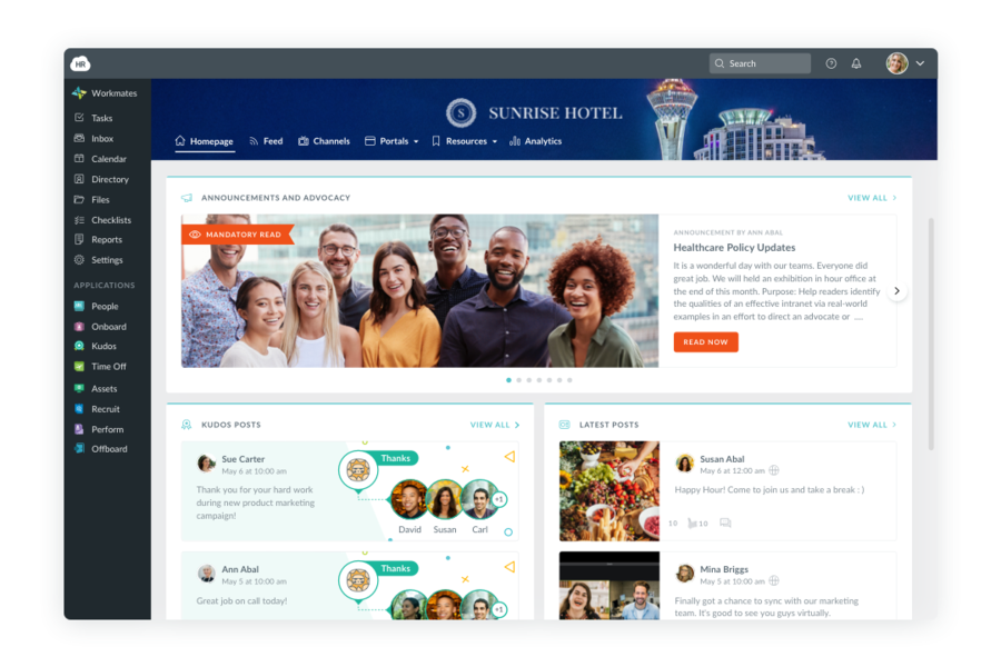 A screenshot of the home page for Workmates.