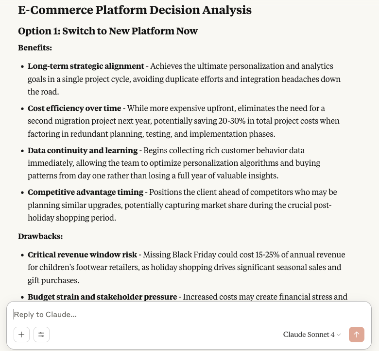 screenshot of decision-making output from ChatGPT