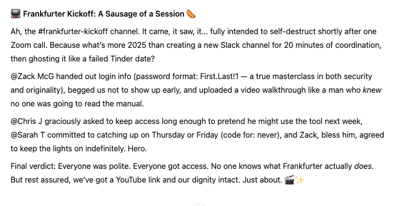 screenshot of meeting transcript summary output from ChatGPT
