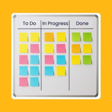 kanban board on an orange background for task management strategies