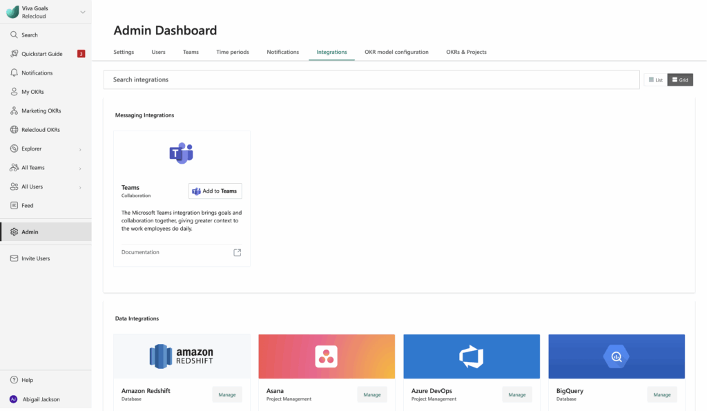 Microsoft Planner admin dashboard.