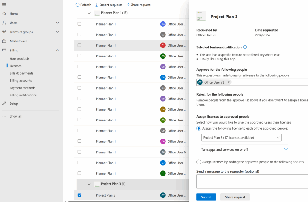 Microsoft Planner license assignment.