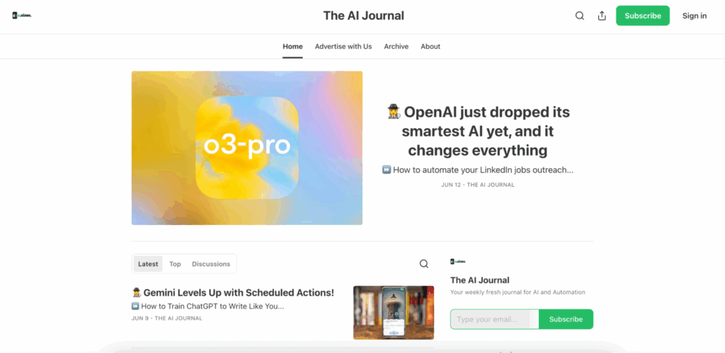 The AI Journal newsletter homepage screenshot