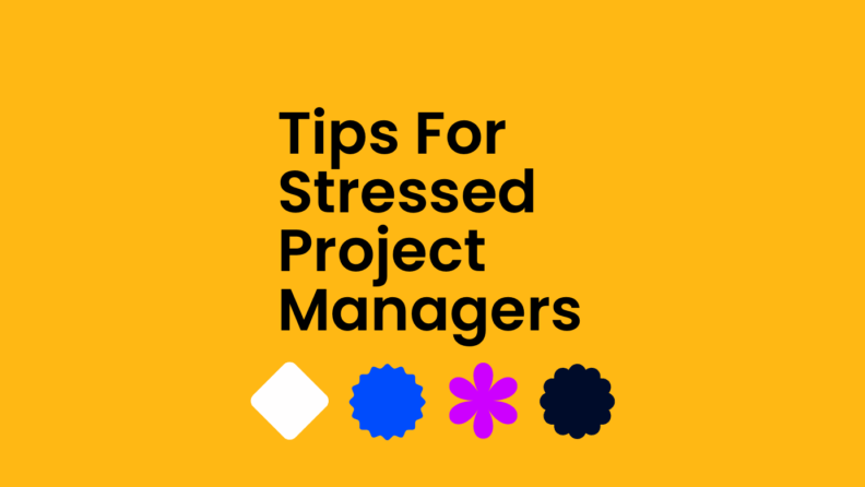 Tips for stressed project managers text on orange background