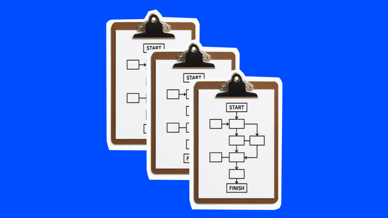 clipboard with a PERT chart on it on a blue background
