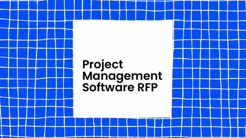 Project management software rfp text on blue grid background
