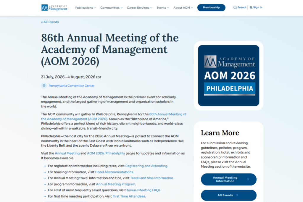 Página web del evento Reunión Anual de AOM 2026
