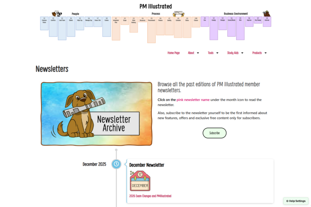 PM Illustrated Newsletter archive featuring certification updates and study resources
