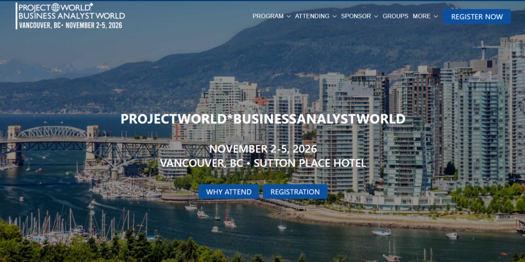 Captura de pantalla del sitio web de la Conferencia PMBA Vancouver