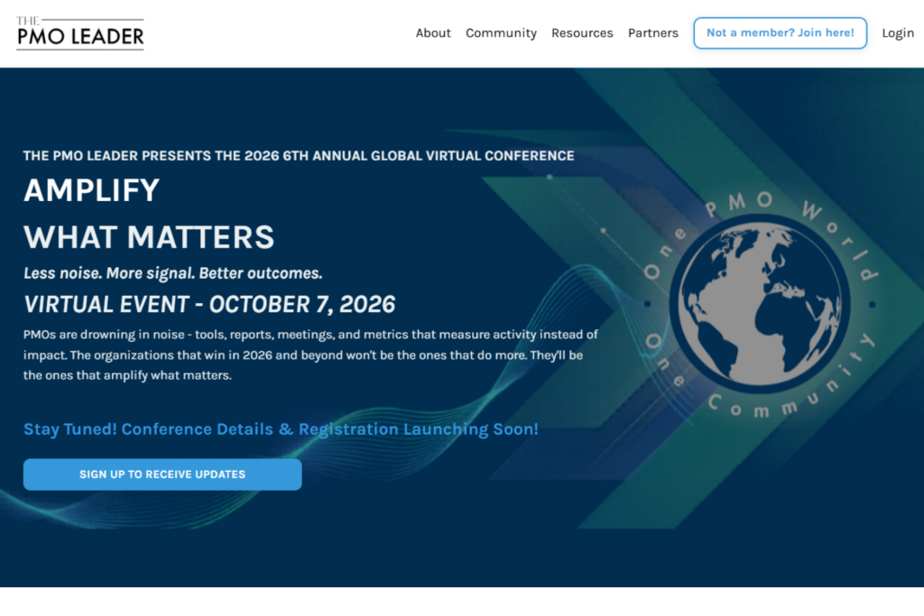 Banner que promociona The PMO Leader Global Conference 2026 evento virtual