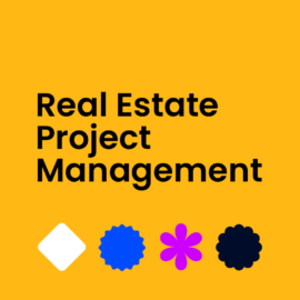 Real estate project management text on orange background